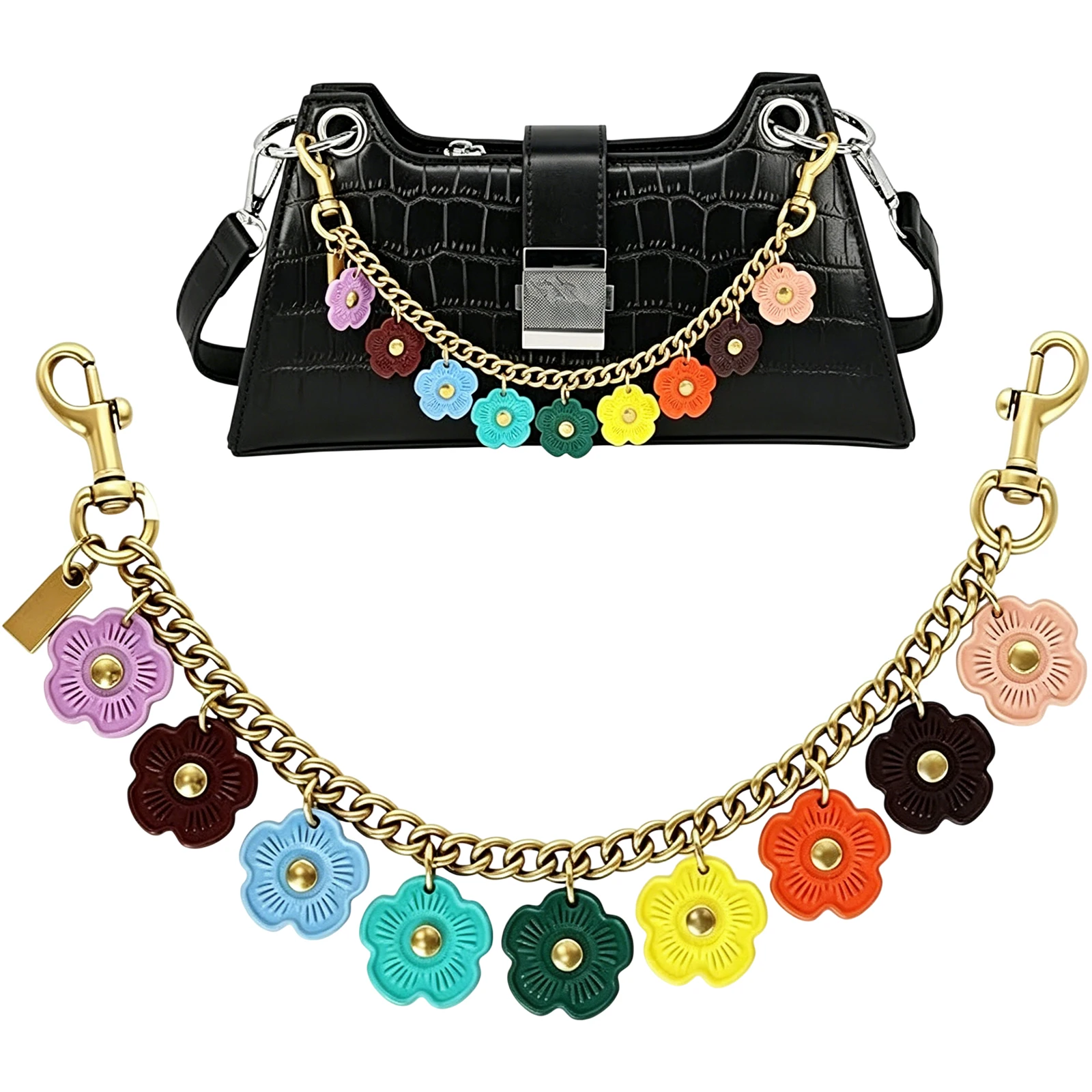 Colorful Flower Bag Chain Charms Multi-Purpose Retro Metal KeyChain & Charms Cute Floral Chain Straps for Camera Itabag Decors