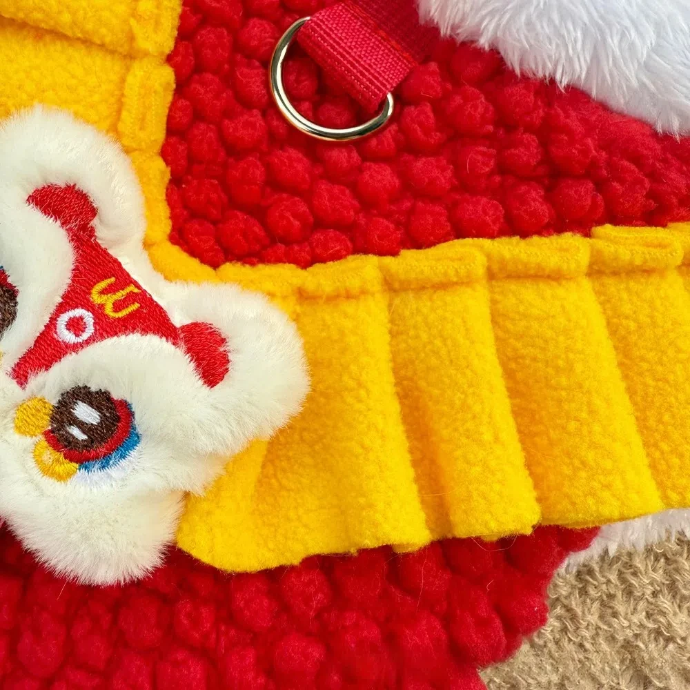 Trendy New Year Dog Fleece Vest Soft Warm Puppy Coat Chinese Lion Dance Holiday Costumes for Chihuahua Teddy