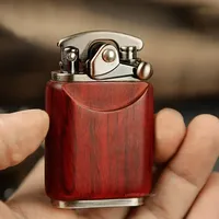2025 Rosewood Wooden Zorro Rocker Kerosene Lighter Retro Copper Old Nine Doors Creative Mahogany Cigarette Lighter Men's Gift