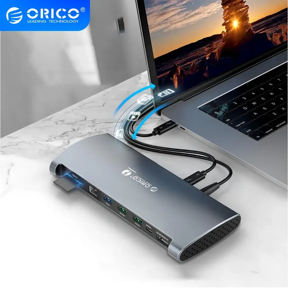 

ORICO TB3-S1 Thunderbolt 3 Dock USB Type C HUB to DP USB 3.0 Adapter RJ45 SD4.0 USB-C Converter 40Gbps
