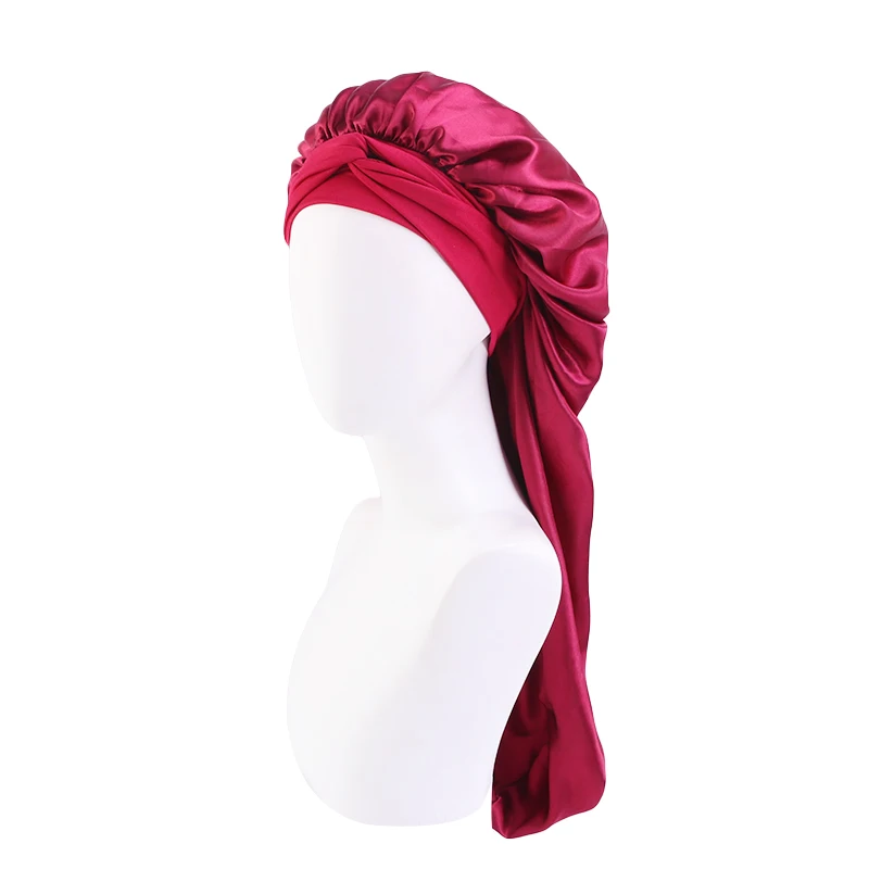 Neue Frauen lange Übergroße elastische satin Motorhaube Schlafmütze mit Band Atmungsaktive schlafmütze turban schlaf Kopfbedeckung Bandanas – Detail 10