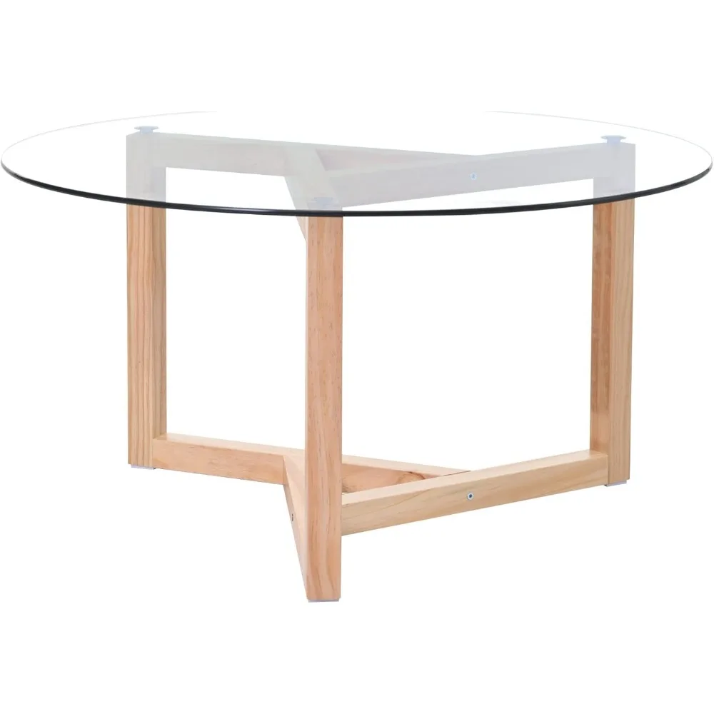 Round Glass Coffee Table Modern Cocktail Table Easy Assembly with Tempered Glass Top & Sturdy Wood Base, Espresso