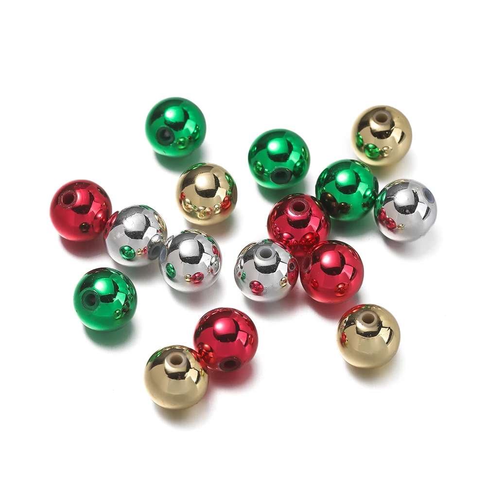 

Рождественские бусины 6, 8, 10, 12 мм, блестящие акриловые бусины из АБС-пластика для изготовления ювелирных изделий, праздничные браслеты «сделай сам», ожерелья, декоративные аксессуары