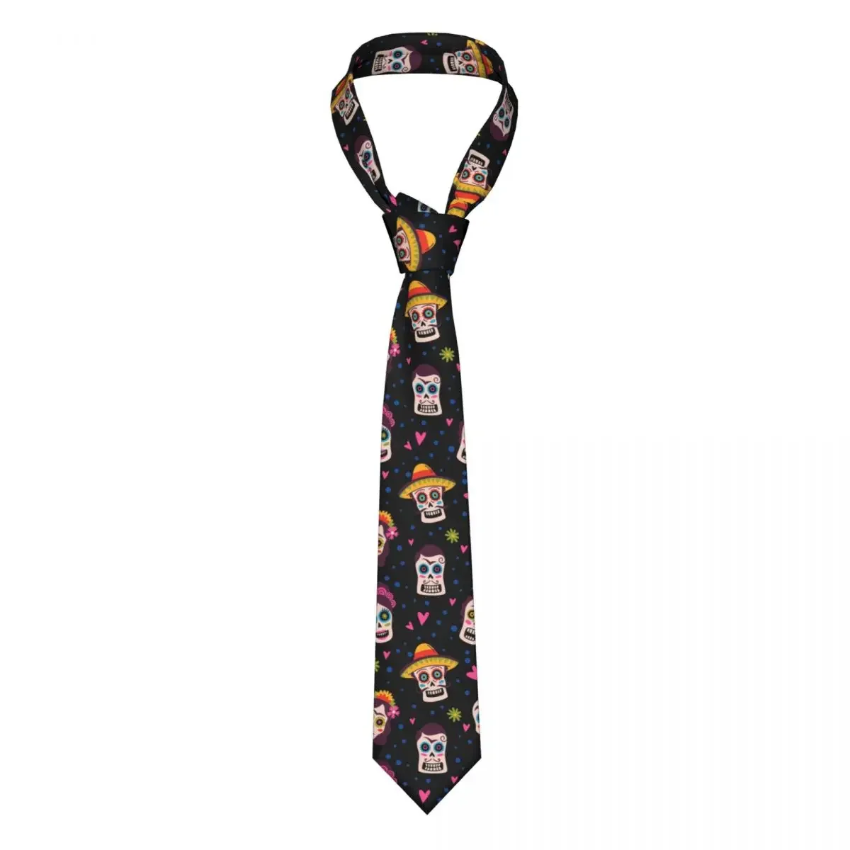 Mens Tie Slim Skinny Mexico Traditional Sugar Skulls In Sombrero Necktie Fashion Free Style  for Party Wedding