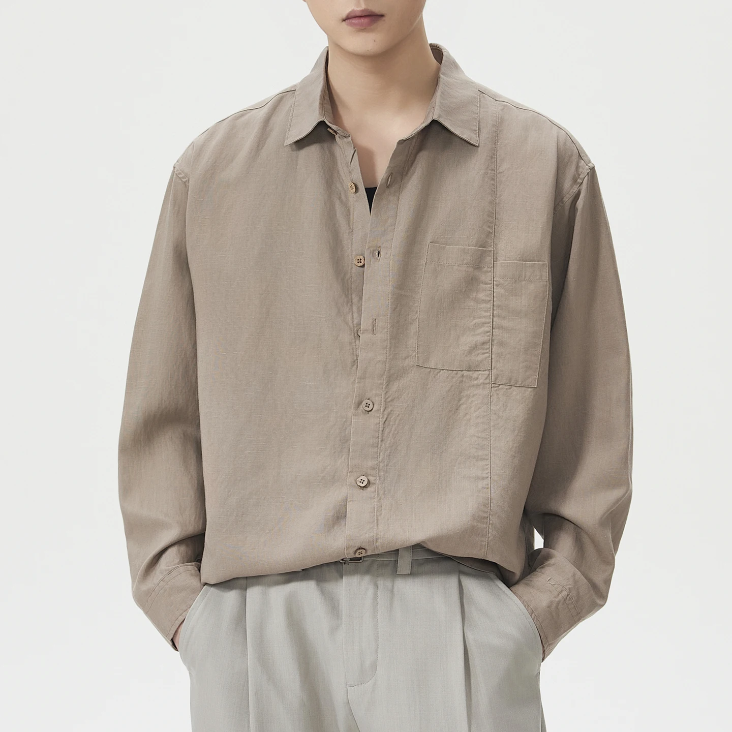 

Men Spring Summer Breathable Long Sleeve Loose Casual Business Vintage Commute Shirts Man Clothes Linen Blended Shirt