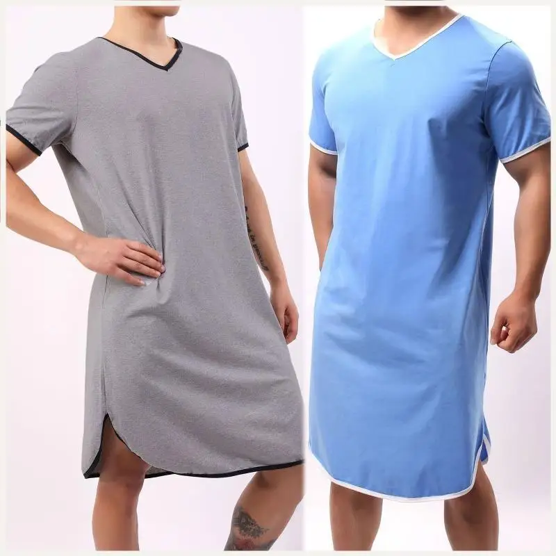 

Мужские халаты для сна, мужские халаты с короткими рукавами, кафтан, мусульманские халаты с V-образным вырезом на каждый день