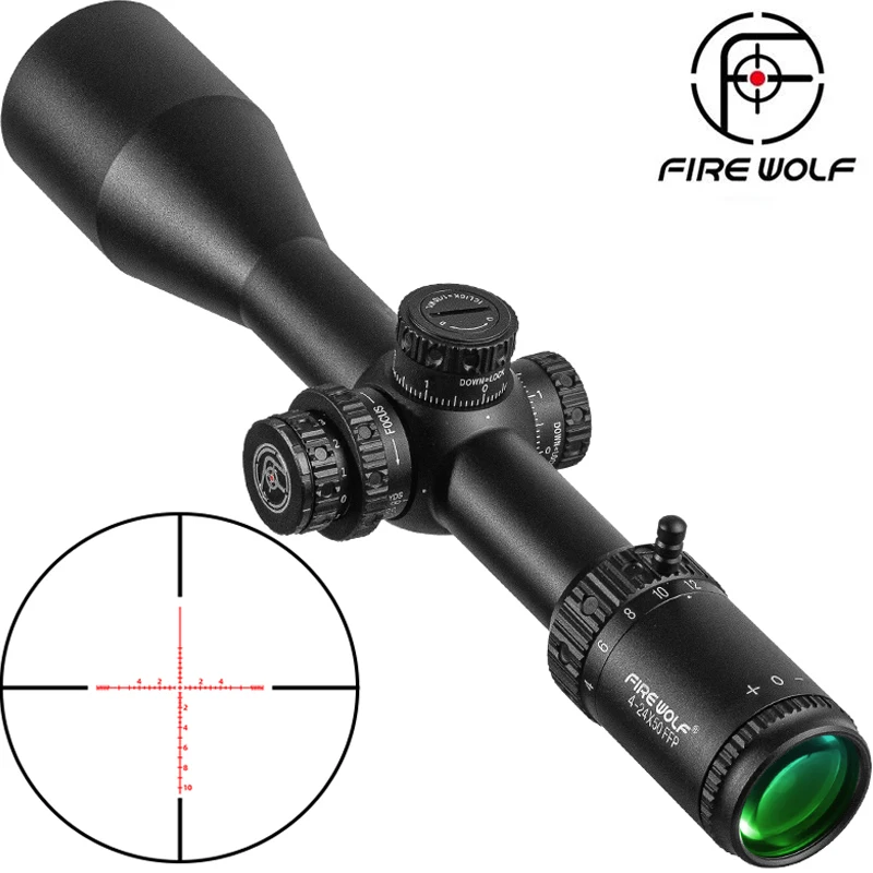 

FIRE WOLF 4-24x50 FFP First Focal Plane Sights Tactical Riflescope With Illumination For Long Range Shooting Hunting Fit .338