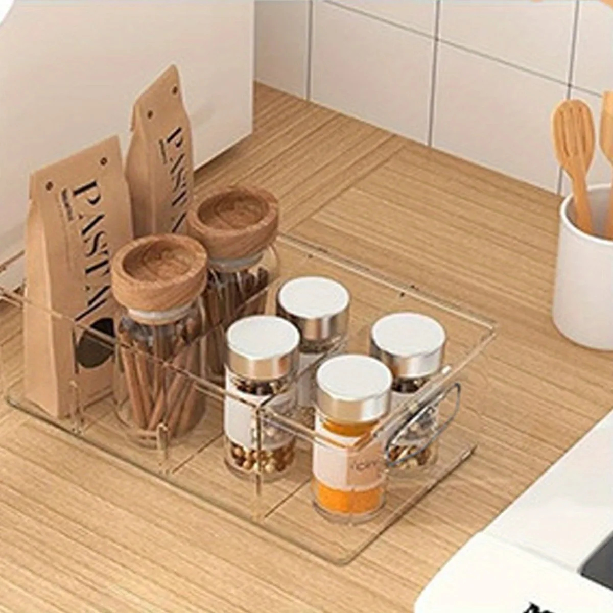 

Clear Storage Organizer Bins 4 Pack Plastic Pantry Organization and Storage Baskets with Removable Dividers, Stackable Cabinet