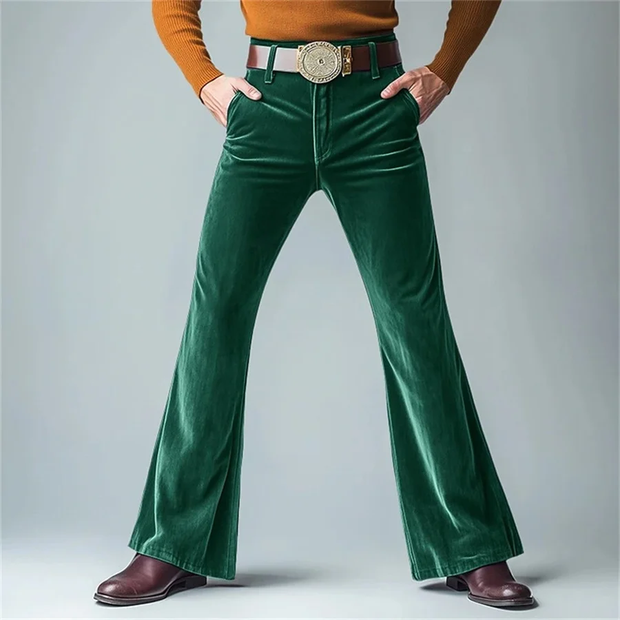 

2025 Men's Vintage Velvet Dress Pants Spring Autumn Fashion Solid Color Slim Flare Pants Casual Streetwear Man Formal Suit Pants