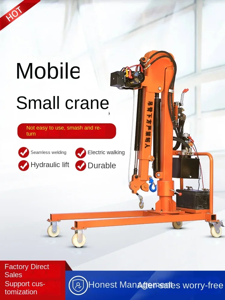 All-electric hydraulic small crane household small lifting crane remote control rotary hoist.