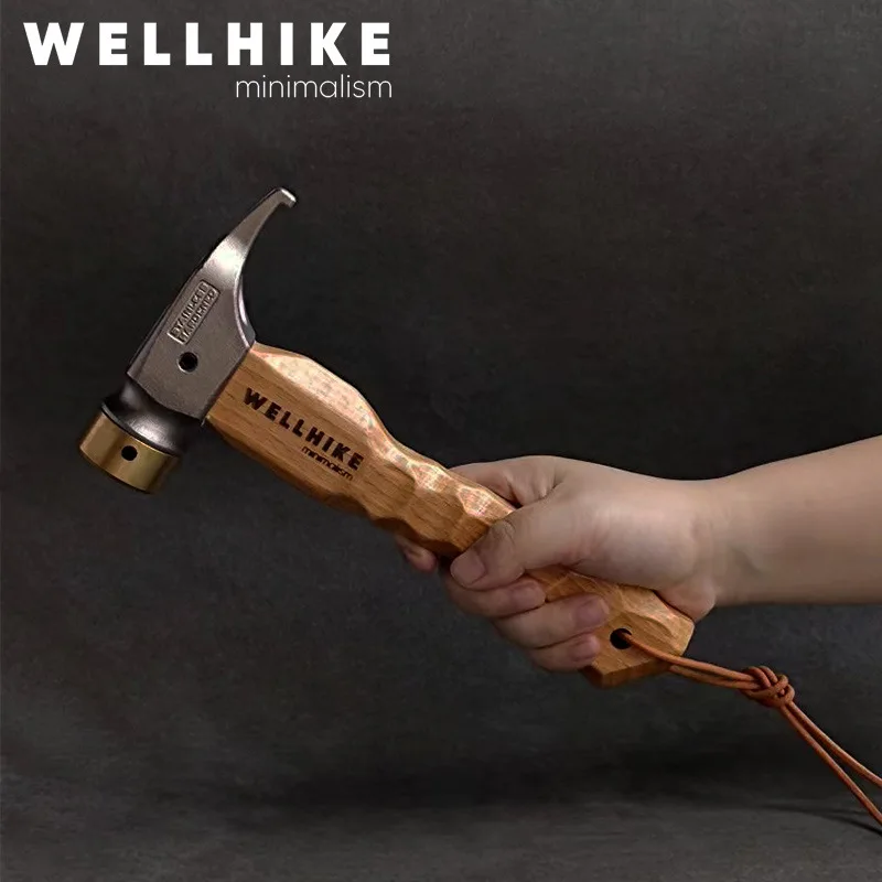 WELLHIKE Blackened Solid Wood Stainless Steel Camping Hammer Multi-Function Tent Peg Mallet for Outdoor Camping