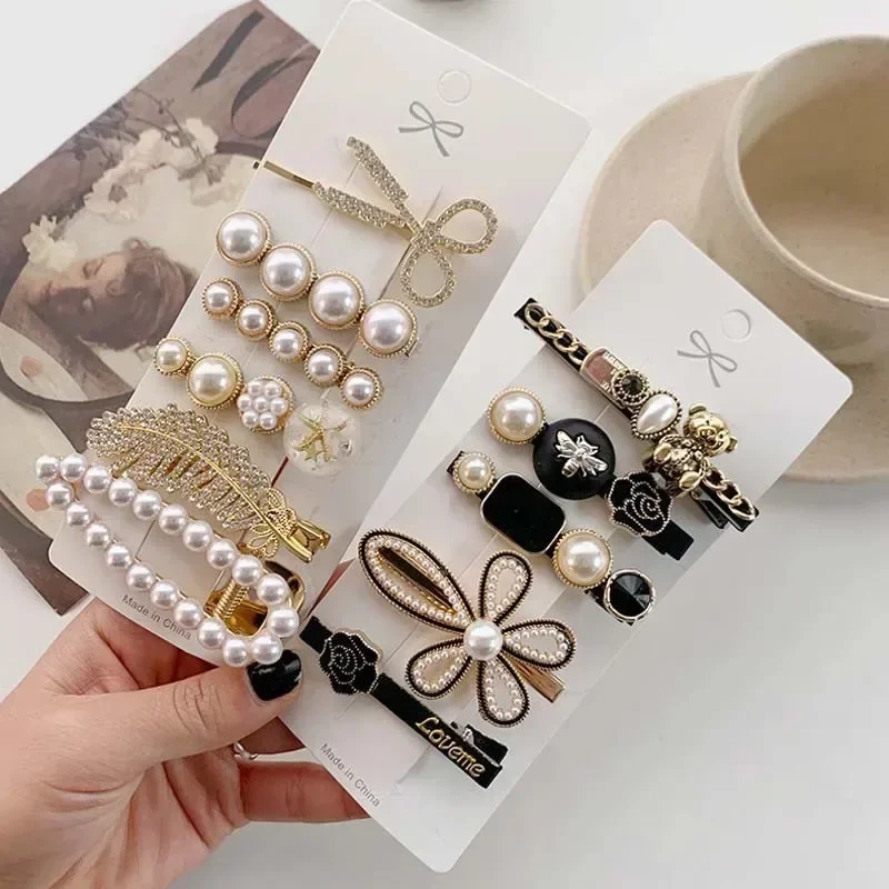 

5 Pcs/set Pearl Crystal Acrylic Hair Clips Set for Women Retro Geometric Barrettes Hairpin Girl Hair Accessories Fashion Jewelry