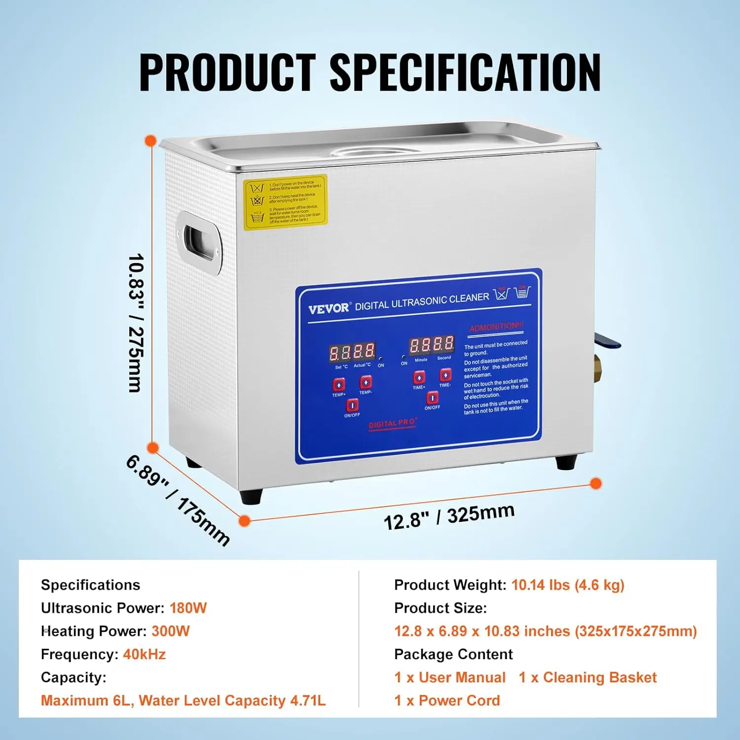 Ultrasonic Cleaner 6L Professional Ultrasonic Cleaner 40kHz with Digital Timer&Heater 110V Excellent Cleaning Machine