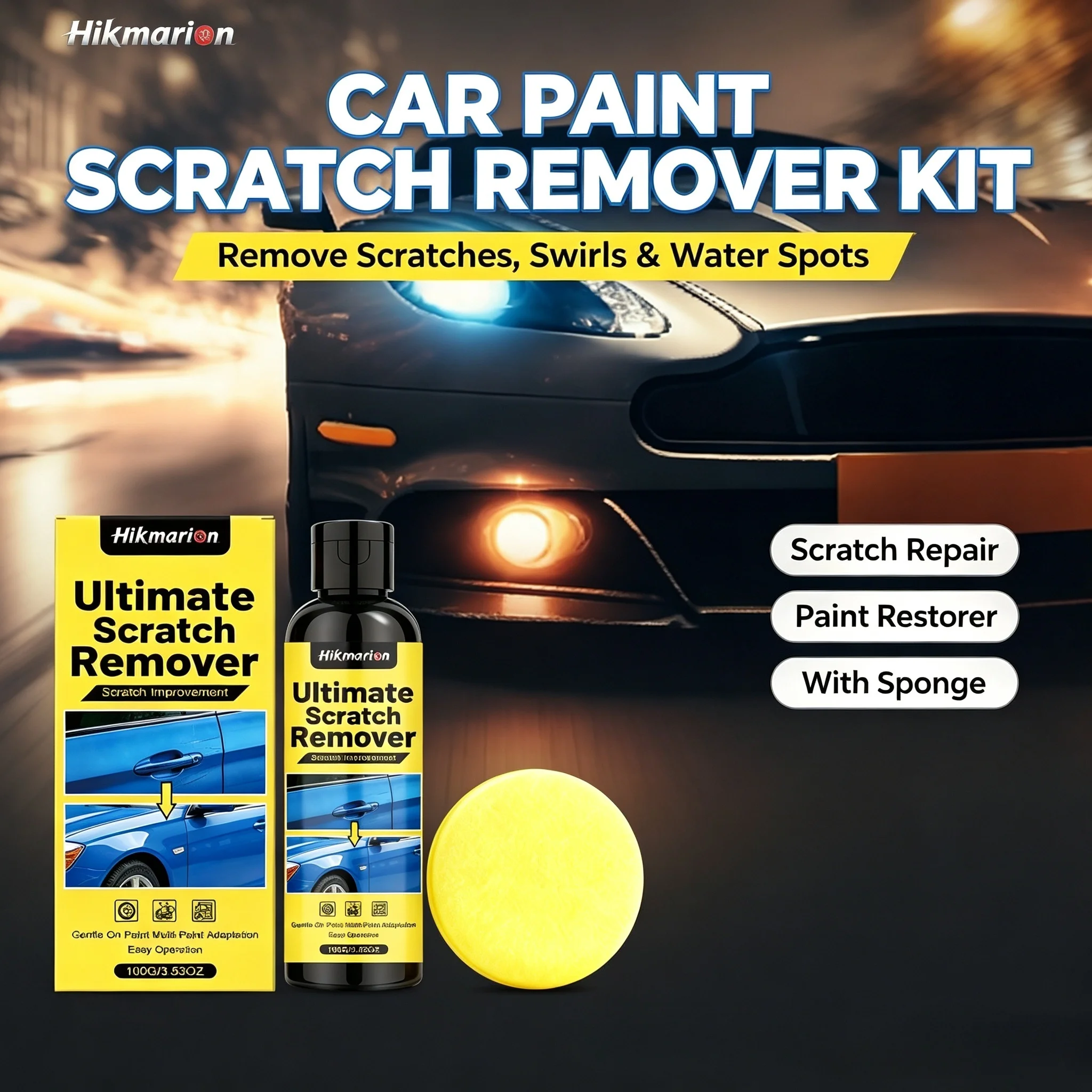 Car Paint Scratch Remover Restorer Kit Remove Swirls Water Spots Heavy Stain Restore Vehicle Paint Scratch Repair Polish Paste