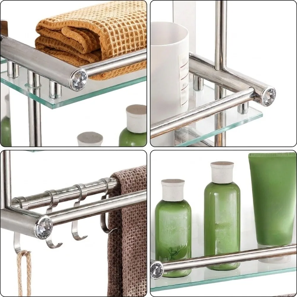 For Towel Hanging Stainless Steel Organizer Wall Mounted Shelf 40*15.5*38.5cm No Drill Towel Rack Secure Placement