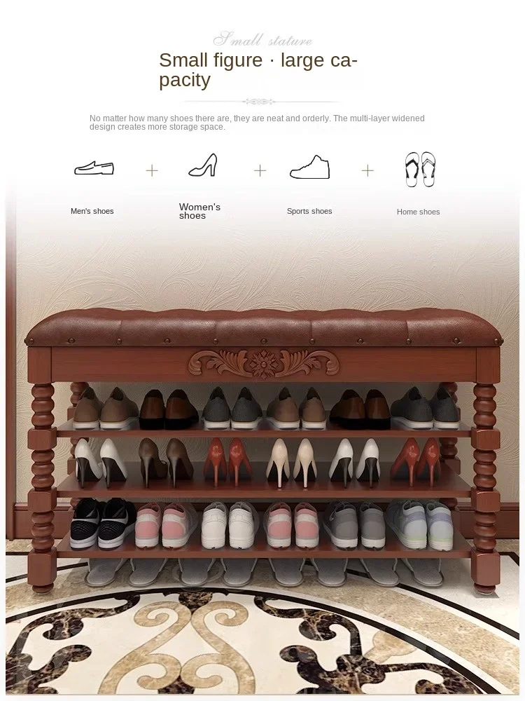 Wooden Shoe Rack Sitting  Changing Stool Multi-Layer Shelf  Storage Entry Shoe Cabinet
