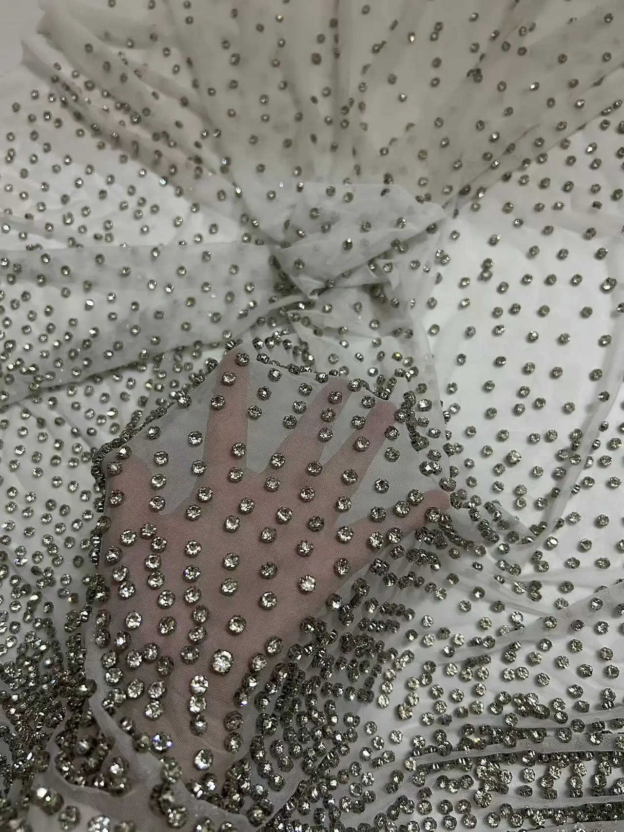 Luxury Heavy Big and Small Rhinestone Lace Fabric 2023 High Quality Groom Nigerian Wedding Bridal Embroidery French Tulle Sewing