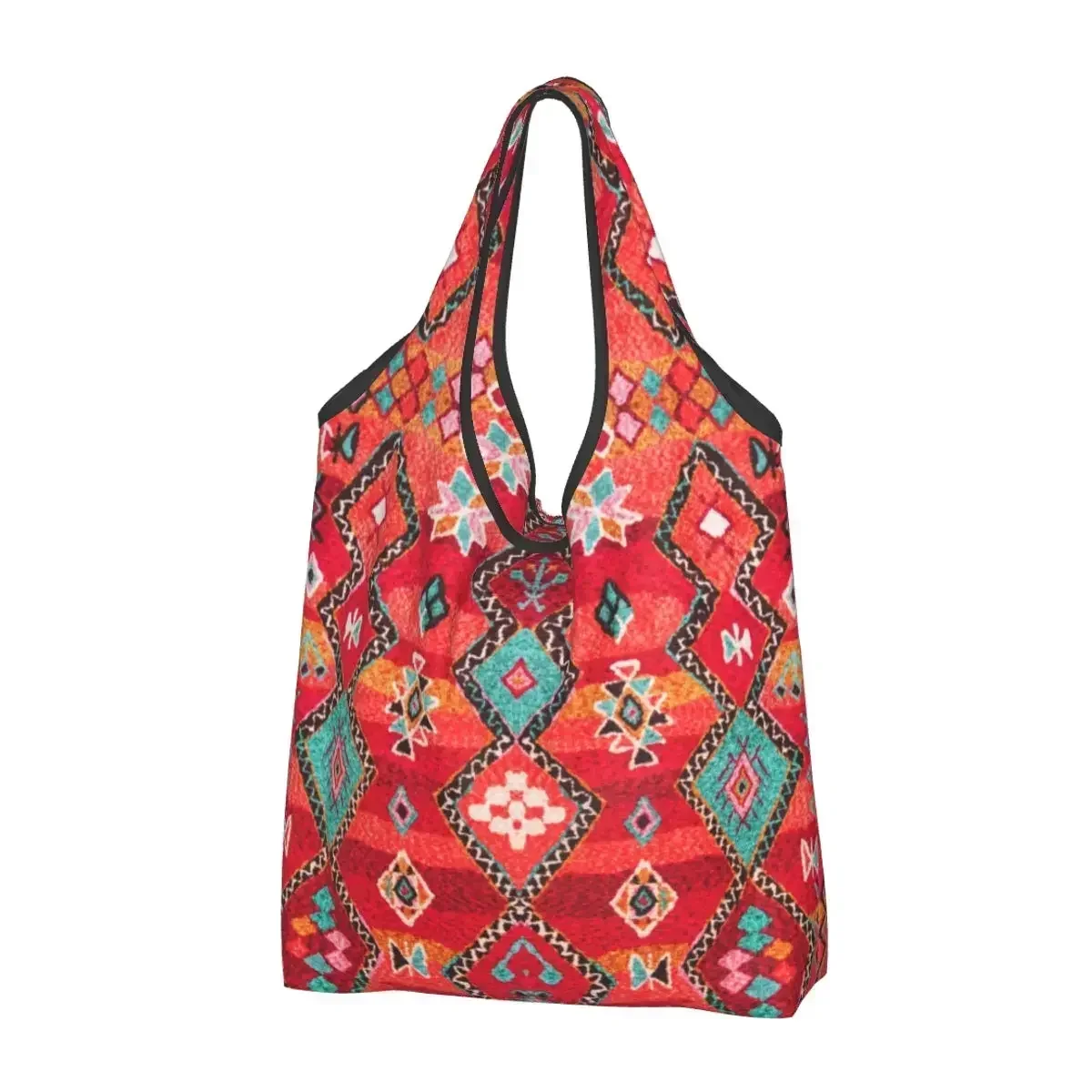 

Red Oriental Heritage Berber Colored Moroccan Style Shopping Bag Women Tote Portable Bohemian Tribal Groceries Shopper s