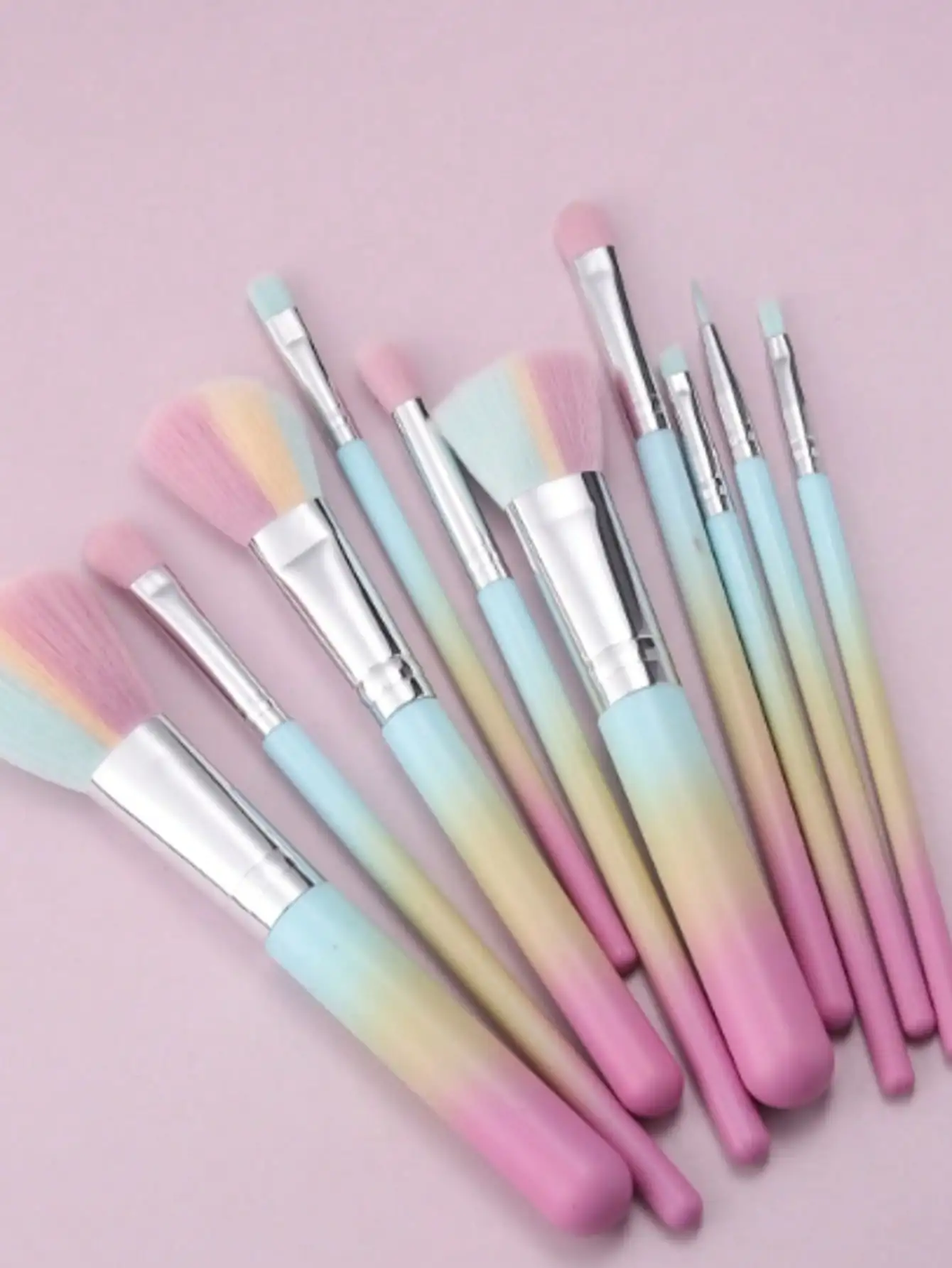 10Pcs Macaron Gradient Handle Makeup Brush Set Rainbow Color Soft Bristle Face  Foundation Blush Eyeshadow Cosmetic Brushes Kit