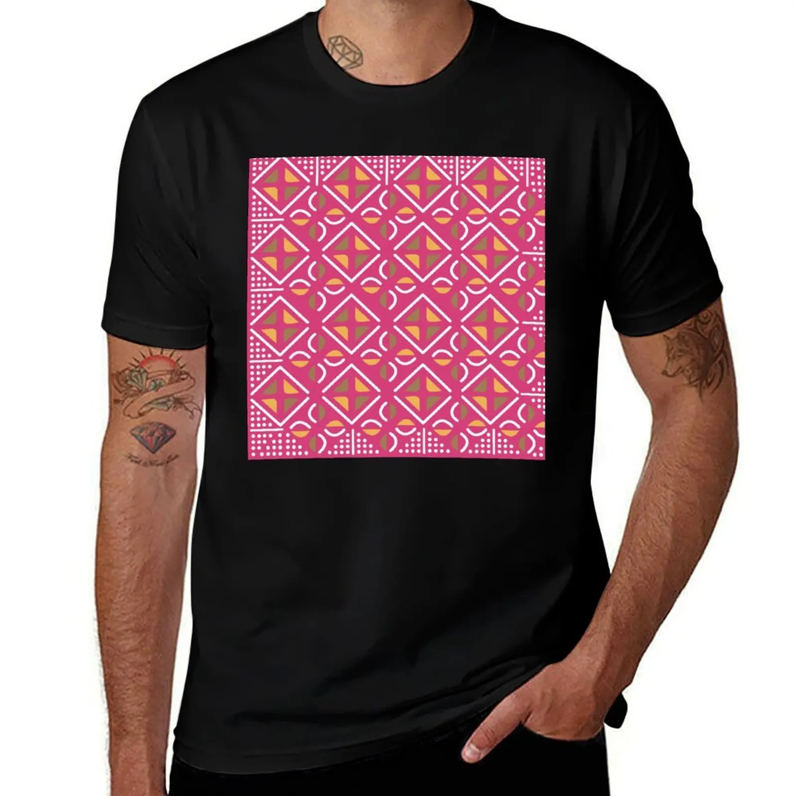 

Bogolan fabric pattern pink design T-Shirt tshirts personalised baggy shirts T-shirts oversize mens vintage t shirts