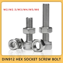 304 Stainless Steel Hex Socket Bolt M2 M2.5 M3 M4 M5 M6 Metric Thread DIN912 Allen Screw Machine Metal Screws Hexagon Cap Bolts