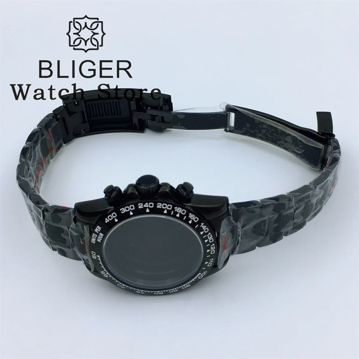 BLIGER 39mm For VK63 Movement Case Japan Quartz Chronograph Multi-functional Sapphire Crystal Stainless Steel Bracelet