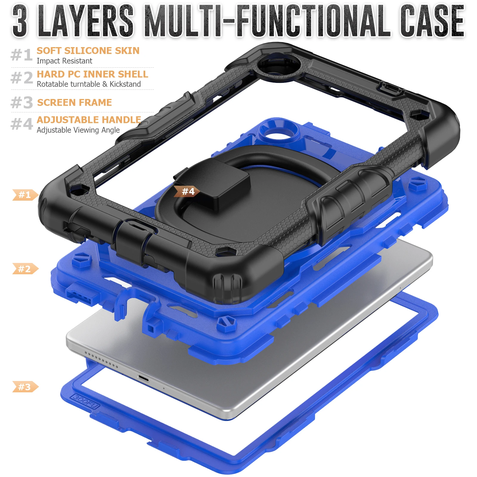 Hybrid Case For Lenovo Tab One K9 2025 TB305FU M9 2023 TB310FU 310XU M8 4th Gen TB301XU 300FU 300XU Rotating Cover Handle Grip