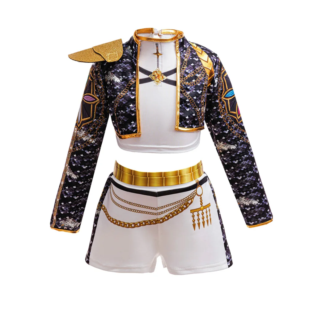 Girls Dance Performance Costume Cool Jacket & Shorts 3PCS Set Singer Show Halloween Birthday Party Role Play Outfit