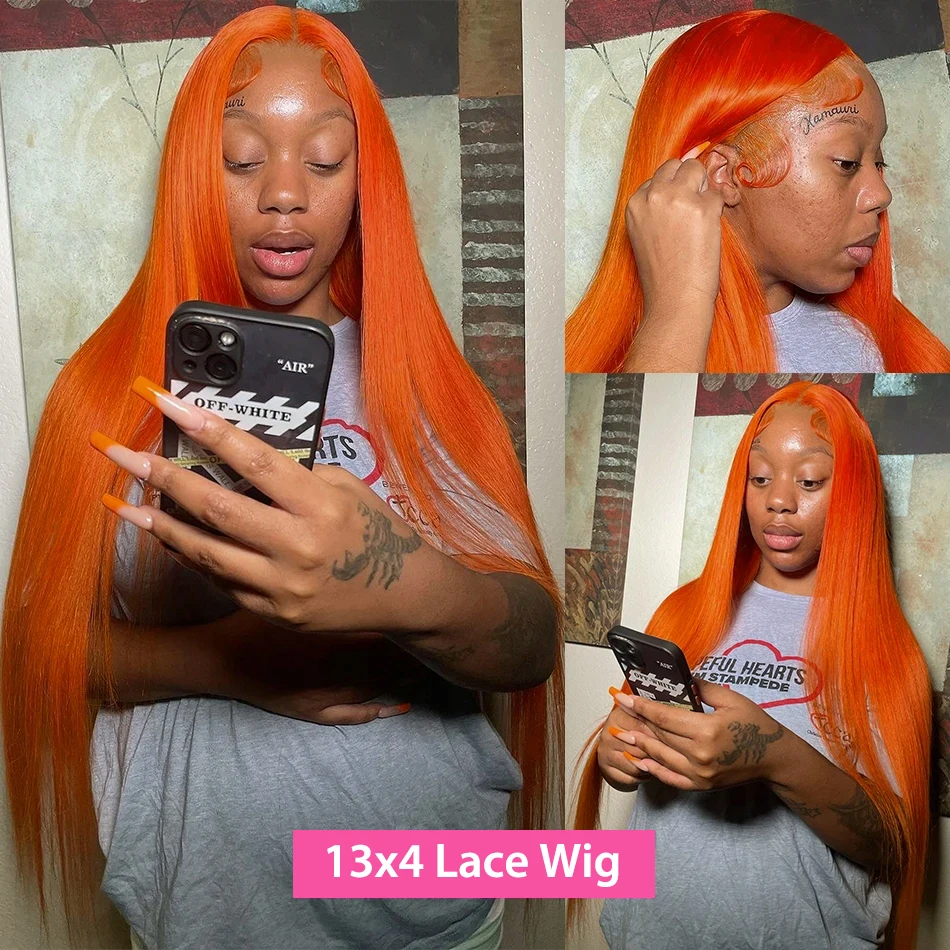 High Density 250% 30 38 Inch Ginger Orange Bone Straight 13x6 Human Hair Wig Remy Brazilian 13x4 Transparent Lace Frontal Wigs