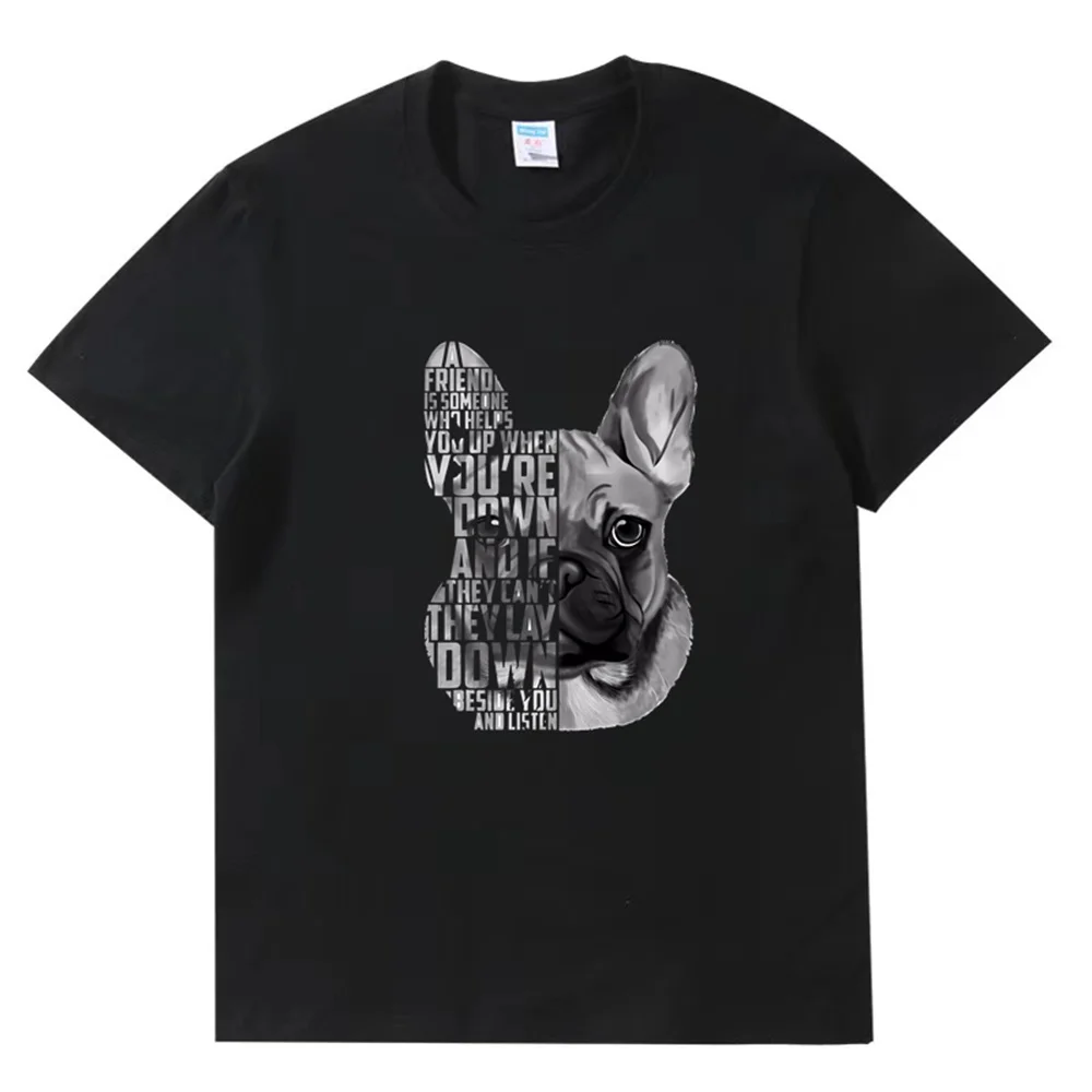 French Bulldog Retro Print Summer Men\'s 100% Cotton Tops Fashion Streetwear Men\'s Clothing Oversized O Neck Men\'s T-Shirt