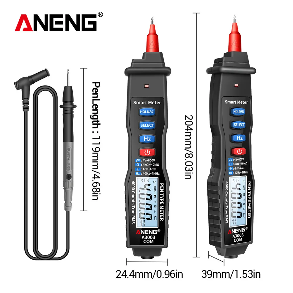 ANENG A3003 Digital Multimeter Pen Type Meter 4000 Counts with Non Contact AC/DC Voltage Resistance Capacitance Hz Tester Tool