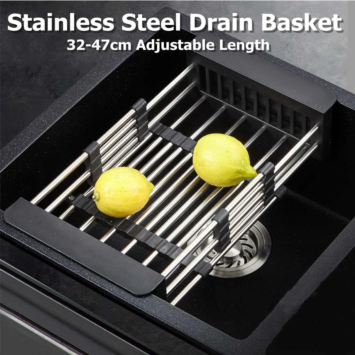 

Stainless Steel Adjustable Telescopic Kitchen Insert Storage Organizer Over Sink Dish Drying Rack Fruit Vegetable Tray Drainer