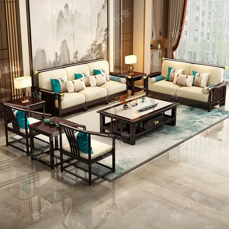 DSA new Chinese-style all-solid wood sofa modern simple Zen oak sofa living room combination corner princess complete set of