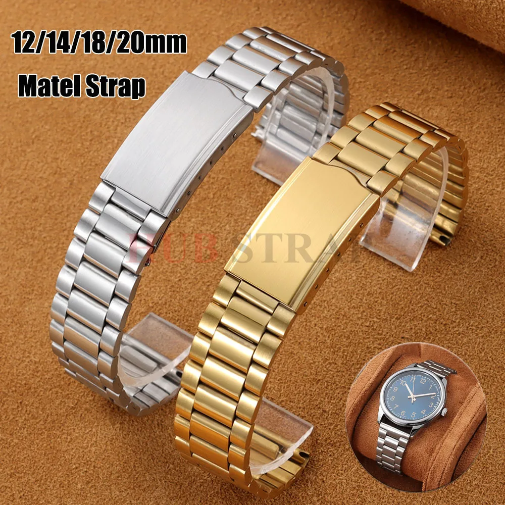 12mm 14mm 18mm 20mm Edelstahl Uhrenarmband Faltschließe Universal Uhrenarmband Metallarmband Silber Gold für Männer Frauen