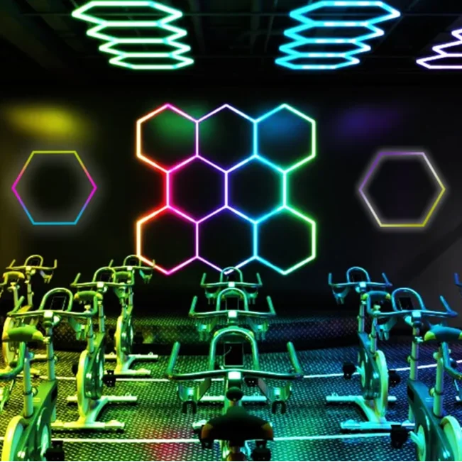 

Hexagonal Led Light RGB Honeycomb Garage Lamp Led Hexagon Ceiling Lights for Auto Detailing Shop Garage Gym