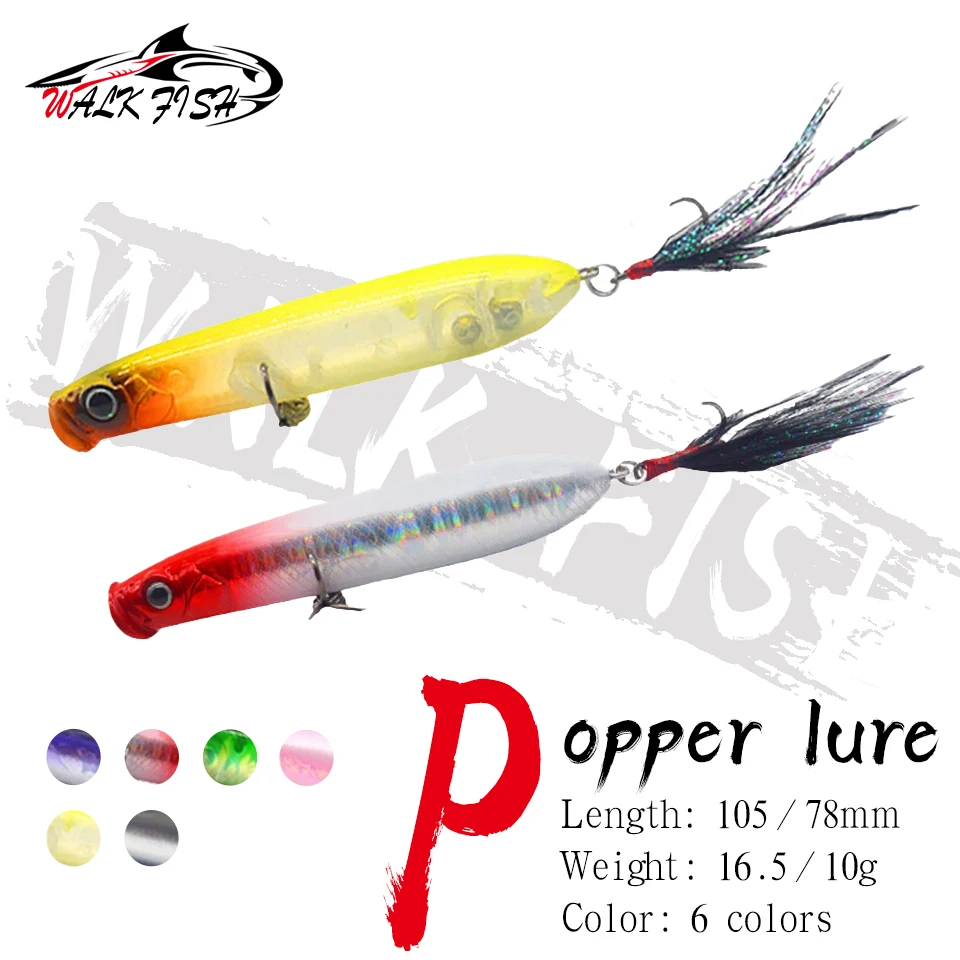 WALK FISH 1PCS 10g 16.5g Floating Popper Fishing Lure Surface Walkers Float Bait Spinning Popper Pesca Sea Bass Fishing Topwater