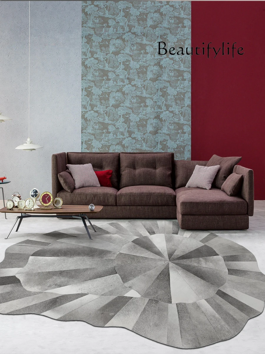 Retro Gray Special-Shaped Carpet Lotus Leaf Pattern Unique Design Living Room Bedroom Affordable Luxury Style