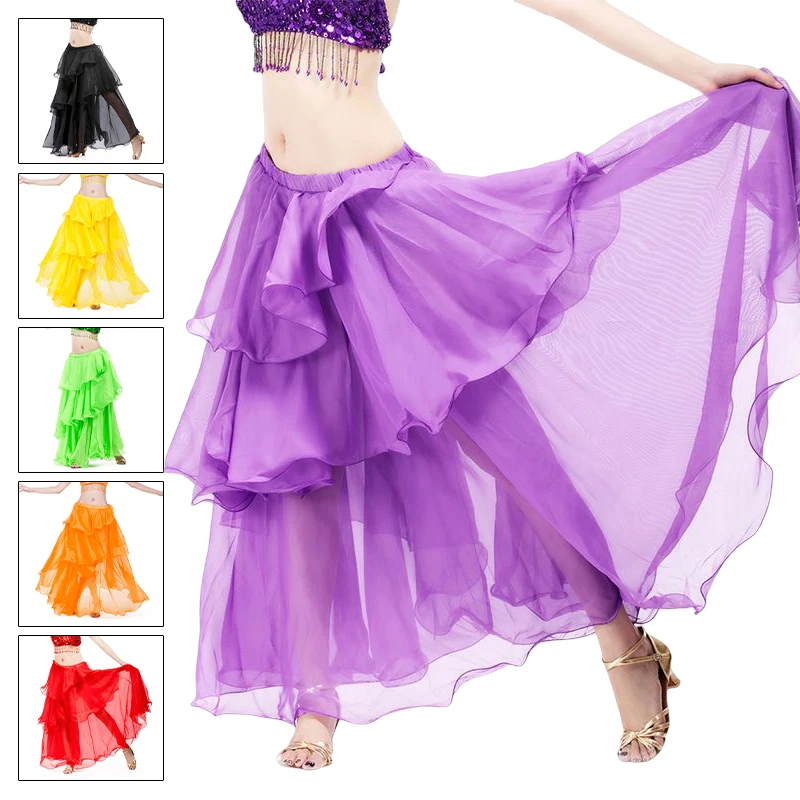 Women Oriental Dance Belly Dance Skirts Beautiful Chiffon Swing Long Skirt Perforamnce Stage Belly Dance Costume Spiral Skirts