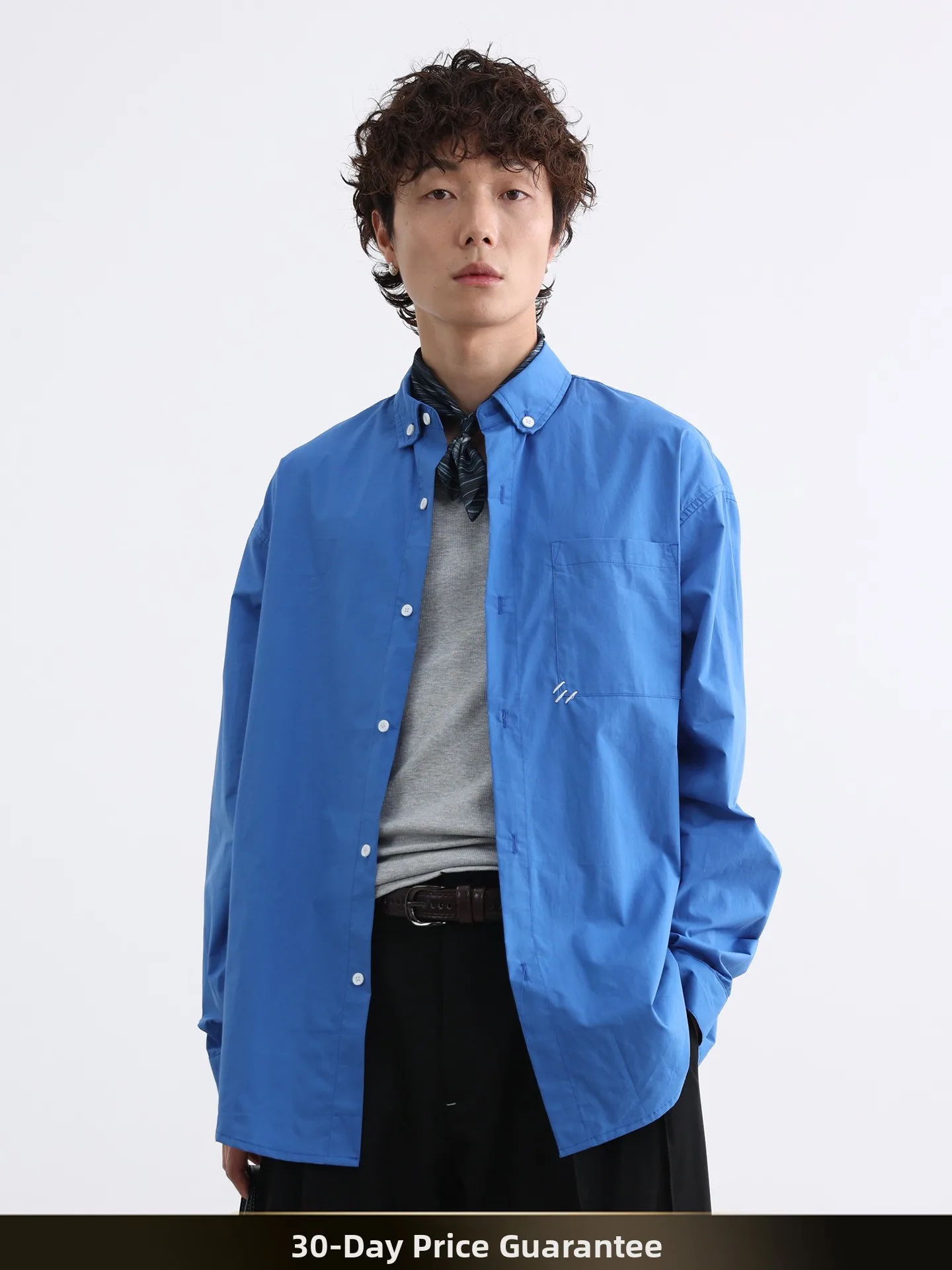 

Nted American Retro Pure Color Simple Turn-down Collar Long Sve Men's Casual irt Autumn Leisure Sle Match All Couples