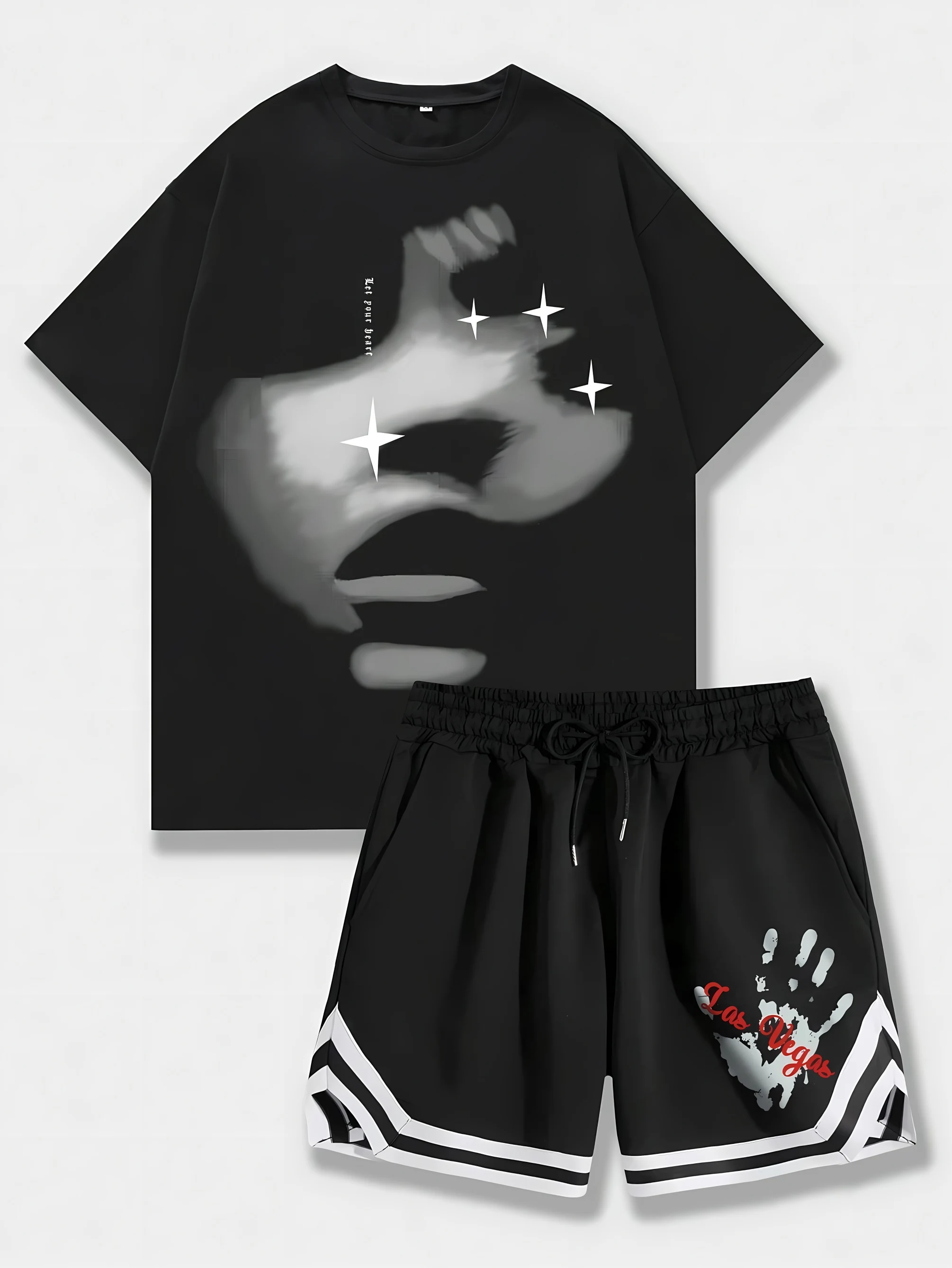 

Summer 2025 bestsellers Men's short sleeves and shorts casual roller skating 3D printed mesh street hip-hop men's wear