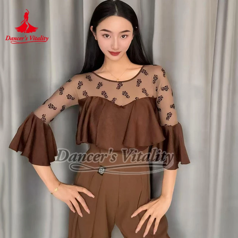 

Комбинезон с короткими рукавами для занятий социальными танцами, фокстрот, тренировочная танцевальная группа, одинаковая одежда, черный и коричневый костюм для вальса