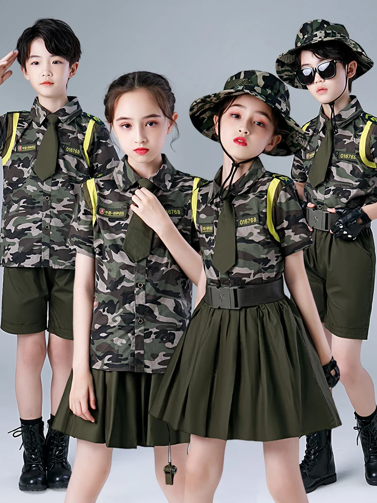 

Детский камуфляжный костюм для выступлений, комплект для танцев для малышей (мальчиков и девочек), летний сценический наряд для детей