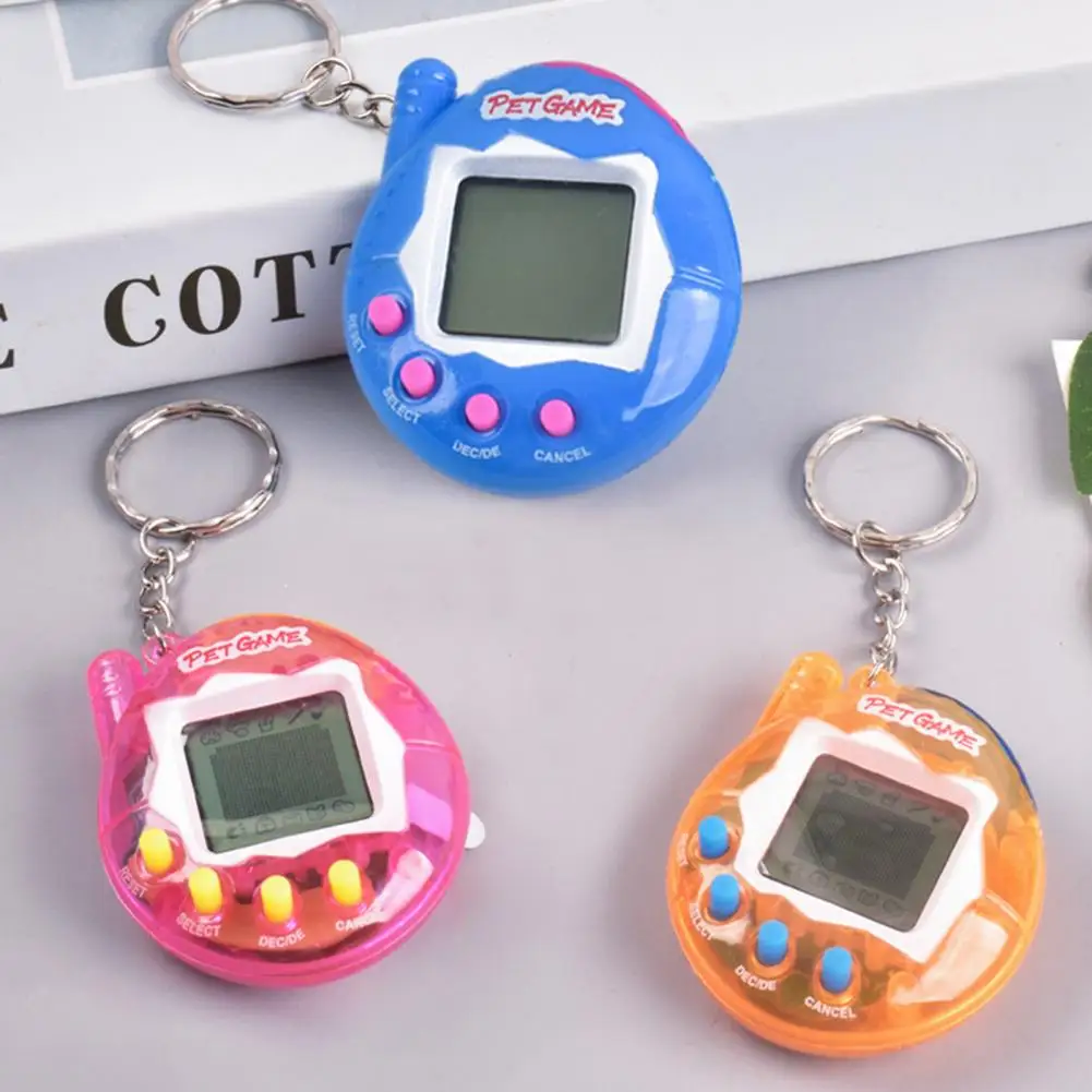 Gaming Device Built-in 168 Pets Mini Interactive Battery Operated Pet Game Machine ABS Feeding Pets Game Keychain Kids Gift