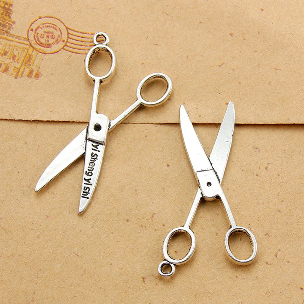 

40 Pcs Scissors Pendant Charm Jewelry Making Silver DIY Charms Craft Supplies Necklace Decorations Pendant Accessories