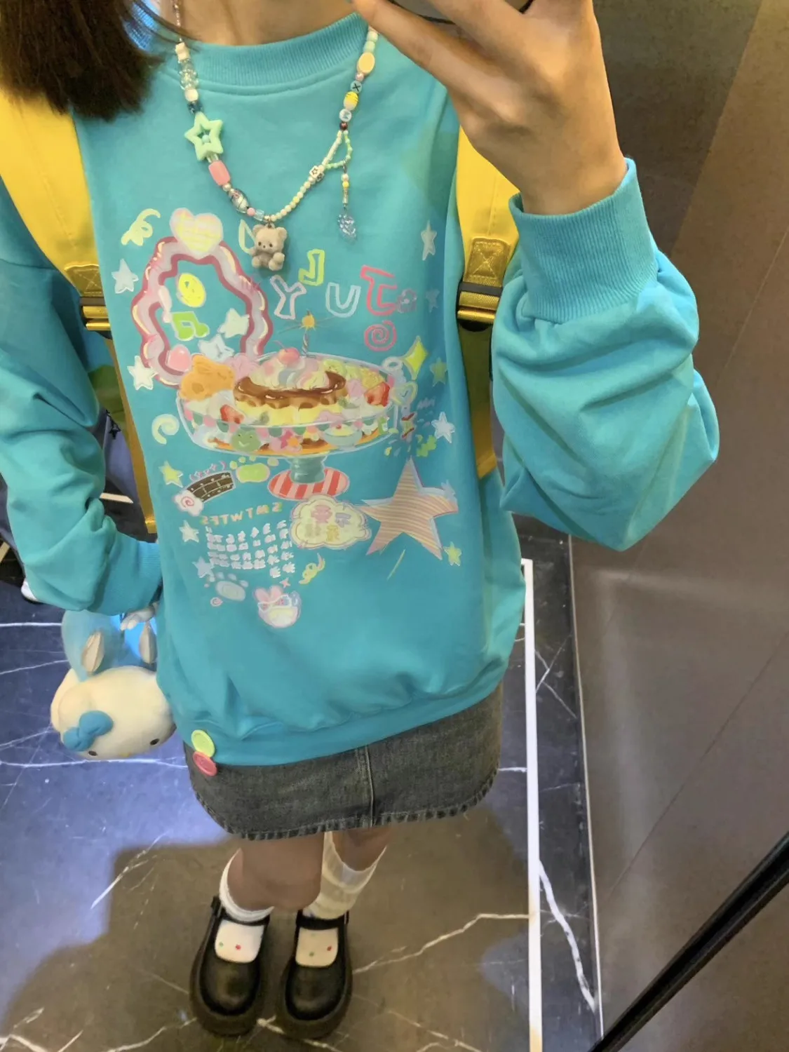 

Kimotimo Japanese Cartoon Print Long Sleeve Anime Sweatshirt Women 2025 Autumn Round Neck Cute Loose Versatile Tops Streetwear