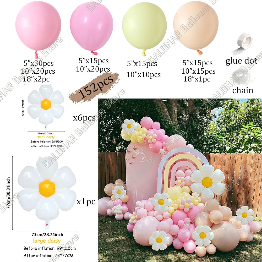 152Pcs Macaron Candy Colored Balloon Garland Arch Daisy Foil Balloon Girl Princess Birthday Party Wedding Decoration Baby Shower