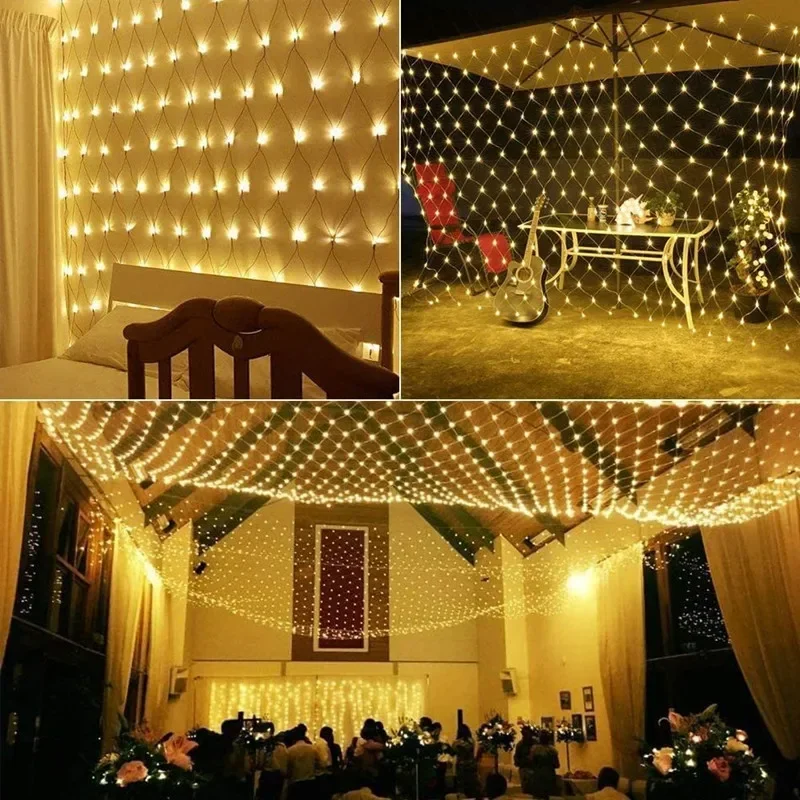 2x3m 3x3m 4.5x1.5m led net luzes da corda ao ar livre cortina de malha de natal guirlandas de luz de fadas para festa casamento árvore arbustos decoração