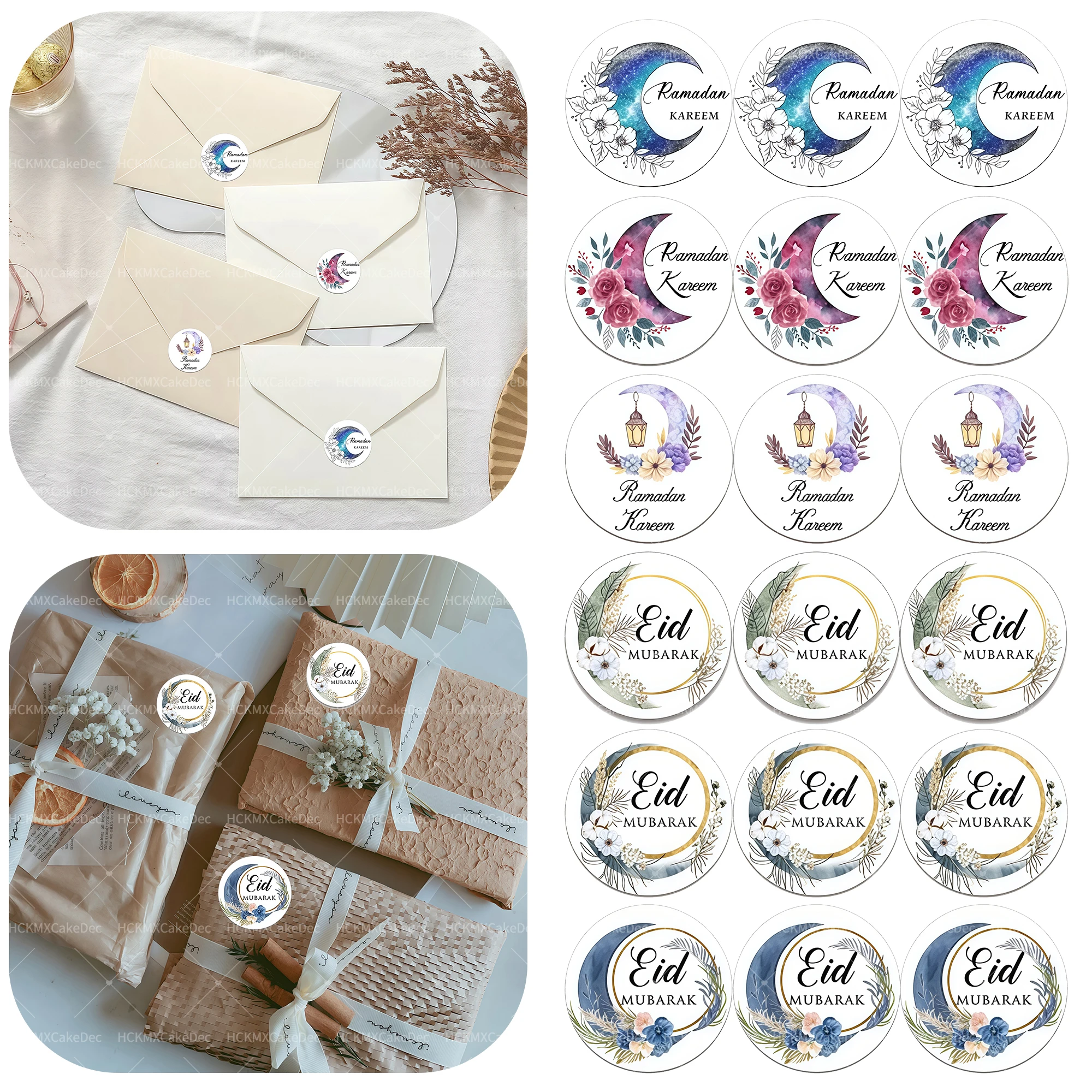 

60 шт./120 шт./240 шт. наклейки EID Мубарак венок цветок круглые наклейки для Рамадана Карим вечерние подарки упаковка поставки ﻿
