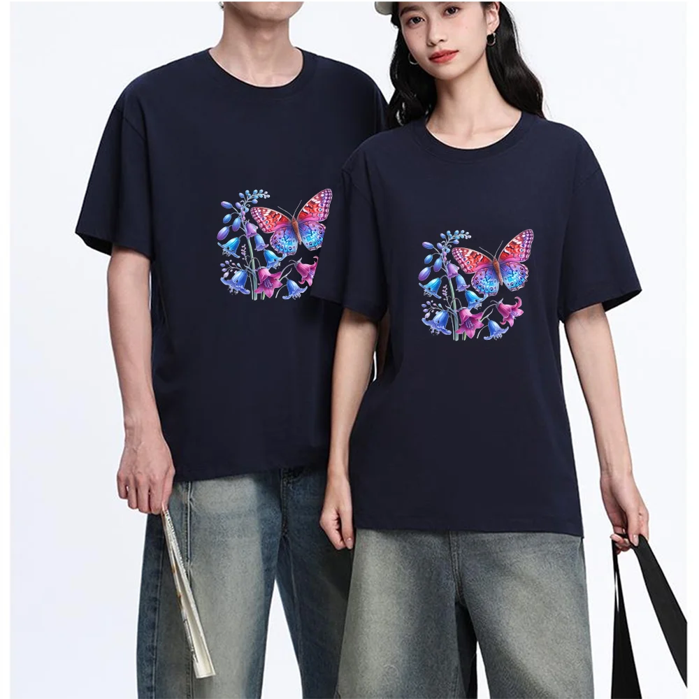 Butterfly And Bellflower Printed T Shirt Breathable Fabric S-XXL Personalized Custom Aesthetic Graphic Top Unisex Fit Casual Sho