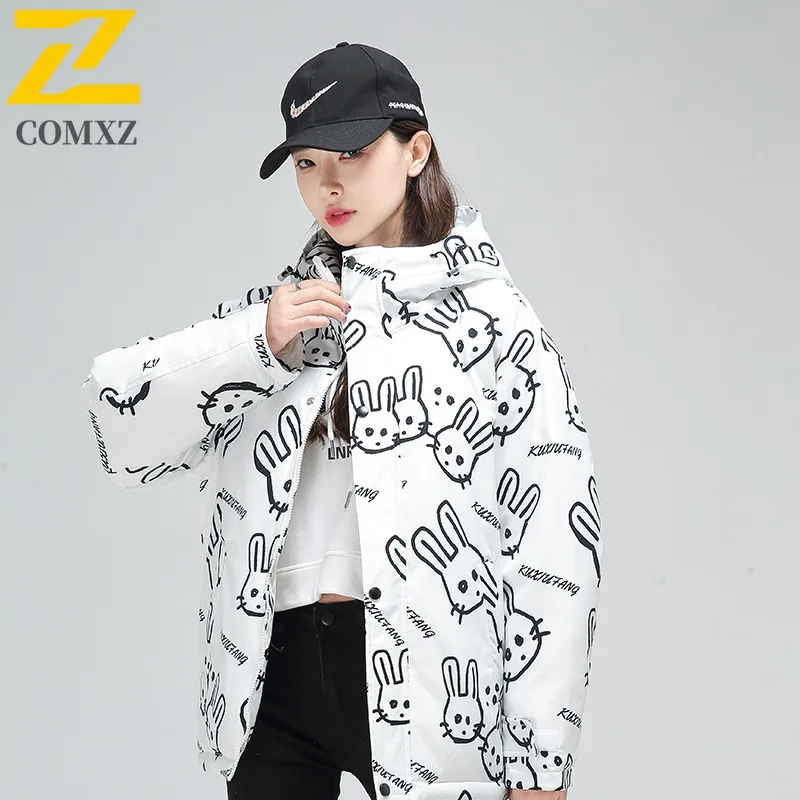 COMXZ Men Winter Jacket New Hooded Cold-Resistant Thick Travel Ski Warm Loose City Parker Coat High-Quality Snow Padded Jackets